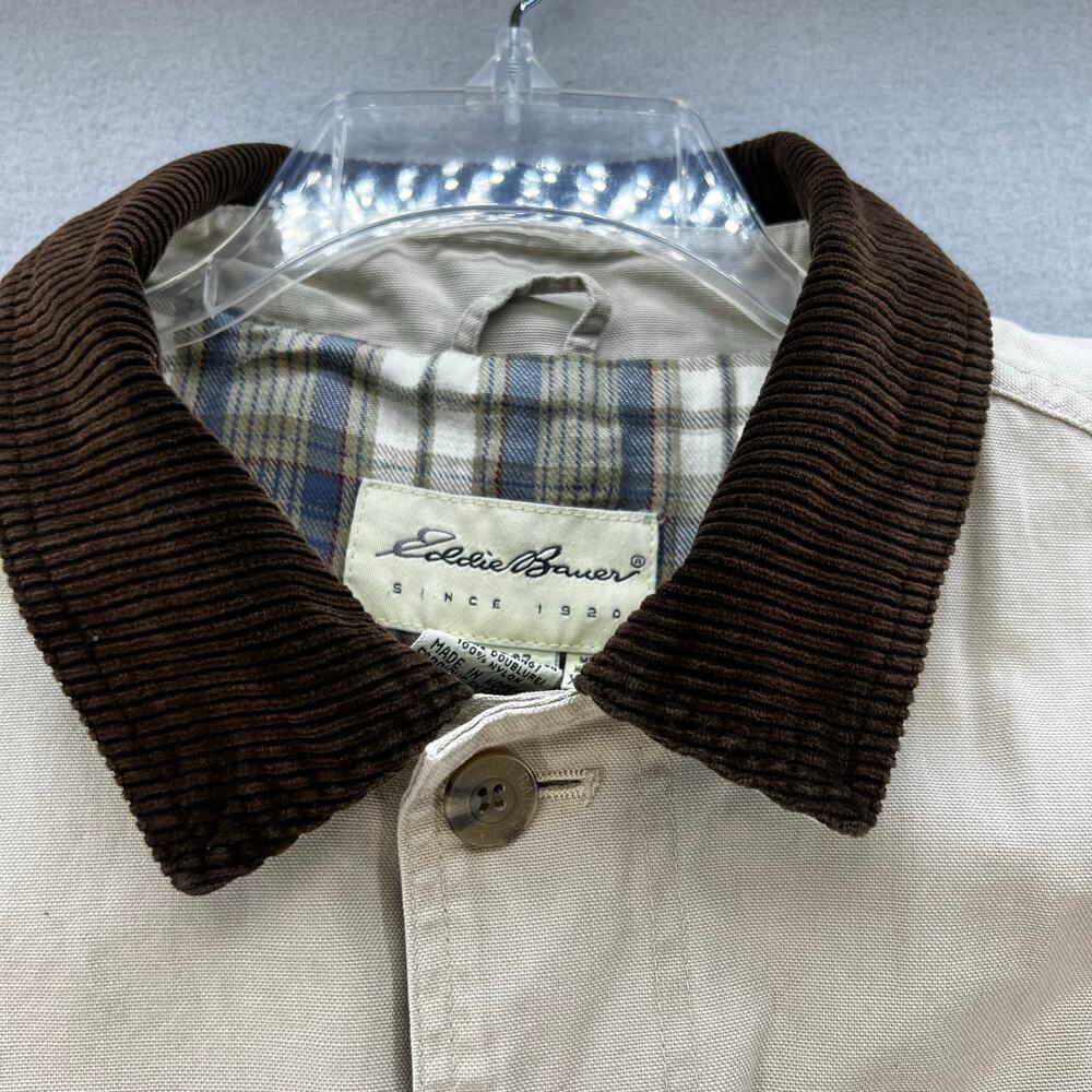 Eddie Bauer Jacket Men's XL Beige Canvas Flannel Lining Corduroy Collar VTG - Picture 4 of 12